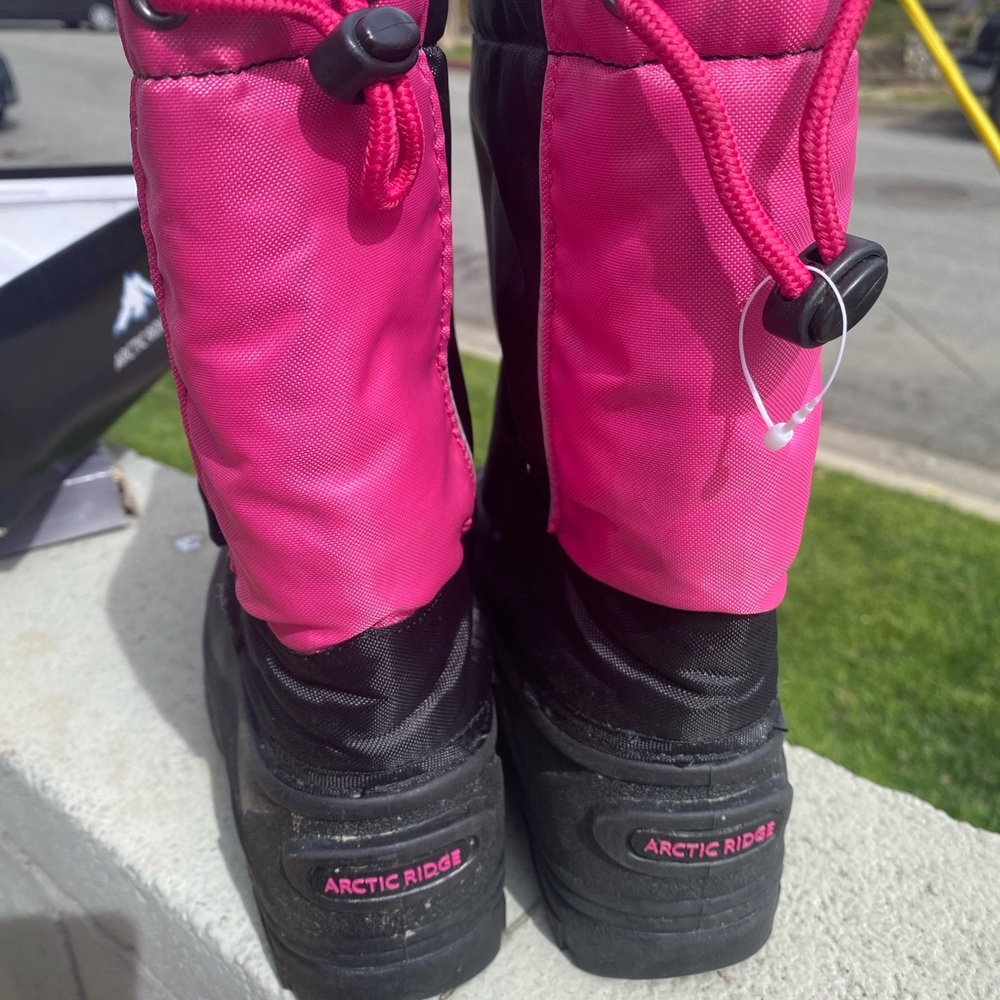 - Kids Pink and Black Snow Rain Rubber Bottom Boots with Adjustable Strap - Picture 6 of 12